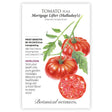 Mortgage Lifter (Halladay's) Pole Tomato seed packet with illustrations of tomatoes and botanical information.