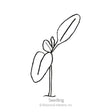 Simple black-and-white line drawing of a young seedling with a pair of rounded lower leaves and a slender upper leaf, labeled "Seedling" beneath it.