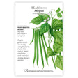 Seed packet for Bean Bush Antigua with botanical illustration and botanical information.