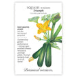 Triumph Summer Squash seed packet with botanical information and illustration of the its fruit