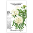 Seed packet for Marigold African Kilimanjaro White with  growing information.