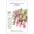 Oregano ornamental Kirigami seed packet with botanical details on a white background