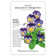 Pansy 'Spring Matrix Midnight Glow' seed packet with botanical illustration and growing information.