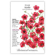Flax Scarlet seed packet with red flowers and  growing information.