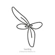 Simple black-and-white line drawing of a young seedling with three rounded leaves radiating from a central point, labelled "Seedling" beneath.