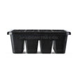 Black plastic 16-cell seed starting tray shown from the side, with molded individual planting cells and "American Tray Co." embossed along the front, against a plain white background.
