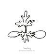 Line drawing of a young Sweet Annie seedling, labeled "Seedling," showing two oval seed leaves at the base with a deeply lobed, feathery true leaf rising above on a central stem.