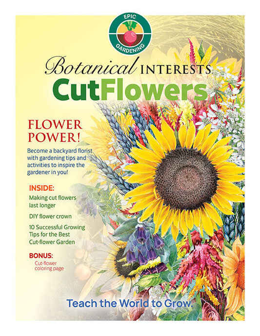 Book cover of 'Botanical Interests Cut Flowers' featuring a large sunflower, colorful garden bloom.