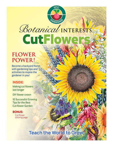 Book cover of 'Botanical Interests Cut Flowers' featuring a large sunflower, colorful garden bloom.