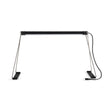Small LED grow light bar mounted on tall metal folding legs with clip-on feet and a black power cord, shown against a plain white background.