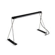 Small Epic seed-starting grow light with a black horizontal LED bar mounted on an X-shaped chrome wire stand with flat black feet and a power cable trailing from one leg, shown on a plain white background.