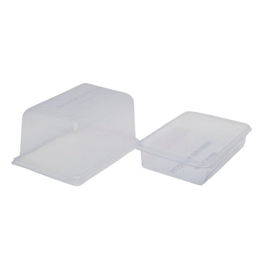 Clear plastic humidity dome and matching rectangular bottom tray for a 6-cell seed starting kit, shown separated on a white background with embossed branding visible on both pieces.