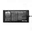 Black rectangular Epic Gardening seed starting heat mat with attached power cord, printed with a peat-free seed starting mix recipe, a crop germination chart listing days and optimal temperatures, numbered usage instructions, safety warnings, and certification icons including UL, FCC, CE, and IP67.